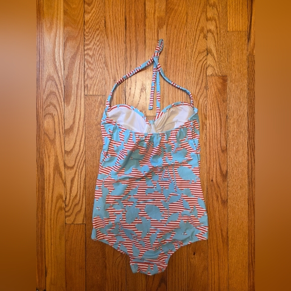 Oscar de la Renta Red and Blue Patterned Swimwear - Picture 2 of 7